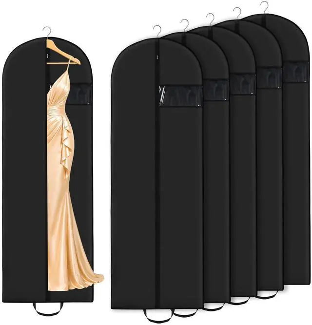 Main image of 6-Pack Garment Bags for Dresses & Gowns 65 x 23 Suit Bag for Closet Storage, Black Hanging Clothes Cover with Handles for Travel, Waterproof, Dust-Proof