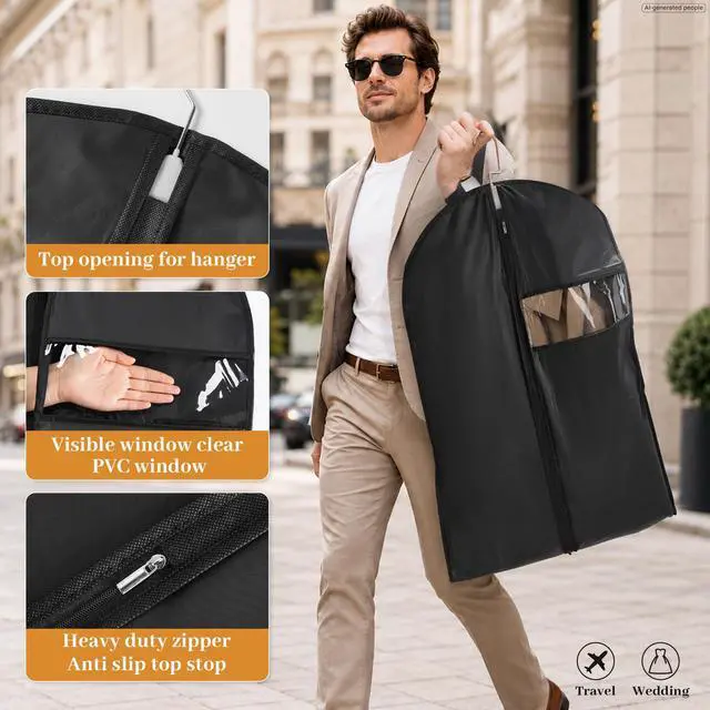 Alt view image 5 of 7 - 6-Pack Garment Bags for Dresses & Gowns 65 x 23 Suit Bag for Closet Storage, Black Hanging Clothes Cover with Handles for Travel, Waterproof, Dust-Proof