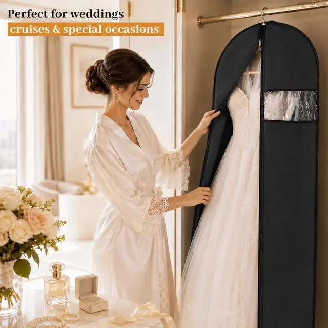 Alt view image 6 of 7 - 6-Pack Garment Bags for Dresses & Gowns 65 x 23 Suit Bag for Closet Storage, Black Hanging Clothes Cover with Handles for Travel, Waterproof, Dust-Proof