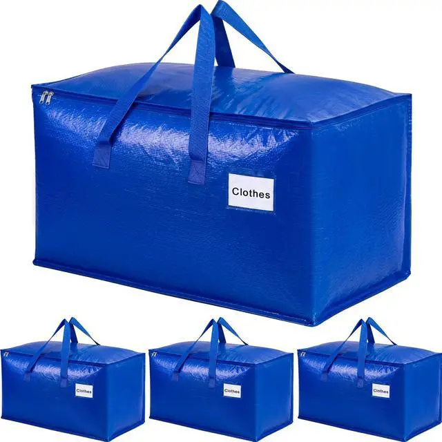 Main image of 4-Pack Extra Large Moving Bags, Lightweight Blue Storage Totes 24 Gal (27"x13"x15"), Heavy Duty 55lb Capacity PE Packing Bags for College Dorm, Closet Organization & Space Saving