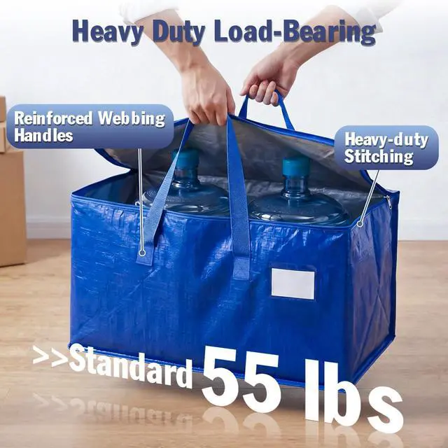 Alt view image 4 of 7 - 4-Pack Extra Large Moving Bags, Lightweight Blue Storage Totes 24 Gal (27"x13"x15"), Heavy Duty 55lb Capacity PE Packing Bags for College Dorm, Closet Organization & Space Saving