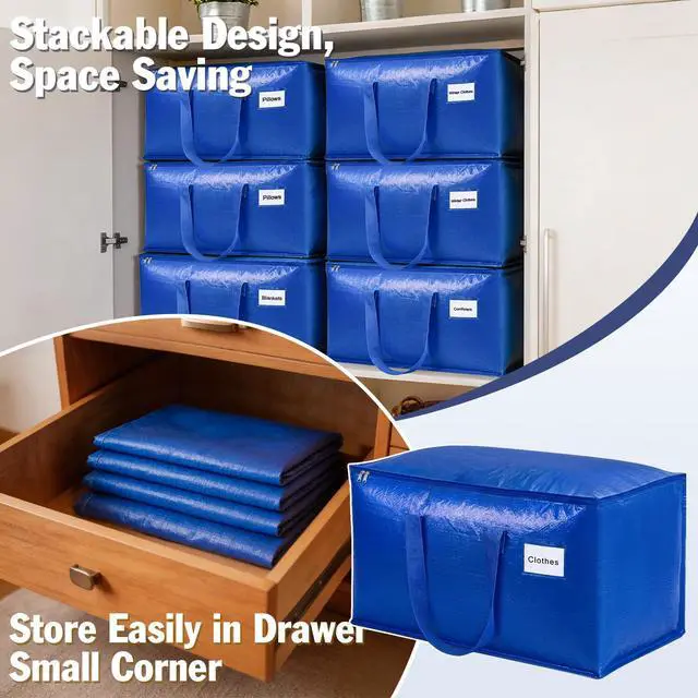 Alt view image 6 of 7 - 4-Pack Extra Large Moving Bags, Lightweight Blue Storage Totes 24 Gal (27"x13"x15"), Heavy Duty 55lb Capacity PE Packing Bags for College Dorm, Closet Organization & Space Saving