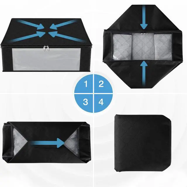 Alt view image 7 of 7 - Storage 3-Pack Clothes Organizer Storage Bags Foldable Storage Box with Large Clear Window Sturdy Handles for Closet, Dorm, Pillows, Bedding, Clothes, Blankets, 35L, Black