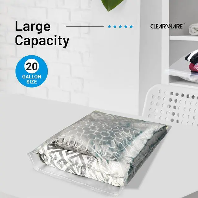 Alt view image 7 of 7 - 12 Count - Large Plastic Bags With Zipper Top, 20 Gallon Size 24" x 32", Extra Large Storage Bags, For Clothes, Travel, Moving, BPA-Free, Heavy Duty 3-Mil Thick