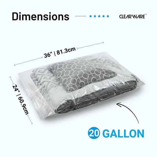 Alt view image 2 of 7 - 12 Count - Large Plastic Bags With Zipper Top, 20 Gallon Size 24" x 32", Extra Large Storage Bags, For Clothes, Travel, Moving, BPA-Free, Heavy Duty 3-Mil Thick