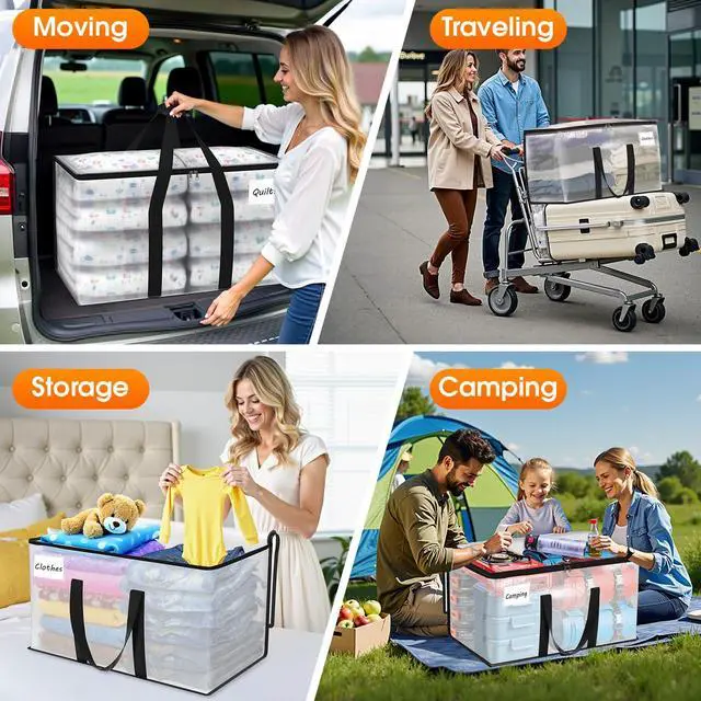 Alt view image 3 of 7 - Moving Bags Extra Heavy Duty Oversized Clear Storage Bags with Reinforced Handle and Double Zippers,Moving Supplies Totes for Storage Packing Dorm Room Essentials Alternative to Moving Boxes