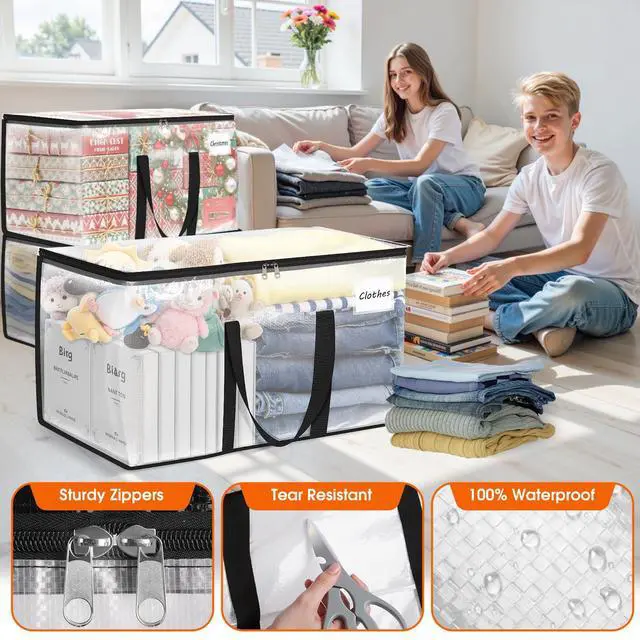 Alt view image 5 of 7 - Moving Bags Extra Heavy Duty Oversized Clear Storage Bags with Reinforced Handle and Double Zippers,Moving Supplies Totes for Storage Packing Dorm Room Essentials Alternative to Moving Boxes
