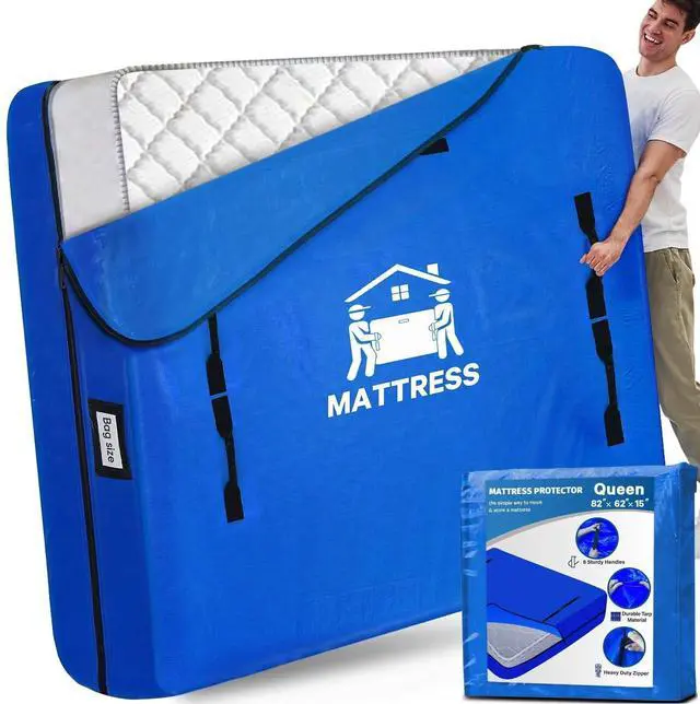 Main image of Mattress Bags for Moving, BETU Mattress Protector Water-Resistant Mattress Cover Queen Size Storage Bags with 8 Durable Handles and Zipper for Bed Extra Thick Large Reusable (82"x62"x15" Blue)