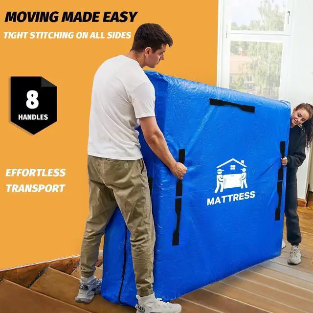 Alt view image 4 of 7 - Mattress Bags for Moving, BETU Mattress Protector Water-Resistant Mattress Cover Queen Size Storage Bags with 8 Durable Handles and Zipper for Bed Extra Thick Large Reusable (82"x62"x15" Blue)