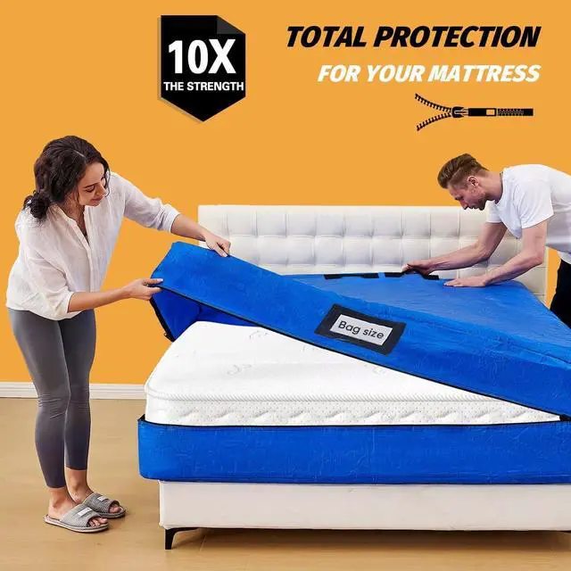 Alt view image 3 of 7 - Mattress Bags for Moving, BETU Mattress Protector Water-Resistant Mattress Cover Queen Size Storage Bags with 8 Durable Handles and Zipper for Bed Extra Thick Large Reusable (82"x62"x15" Blue)