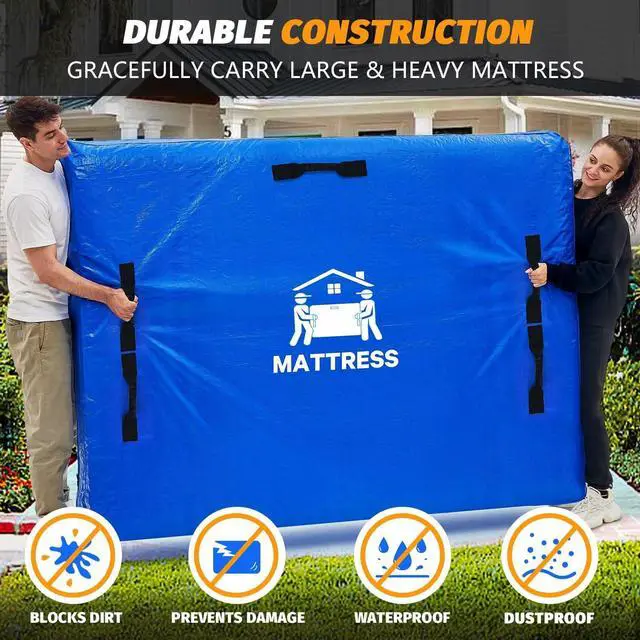 Alt view image 5 of 7 - Mattress Bags for Moving, BETU Mattress Protector Water-Resistant Mattress Cover Queen Size Storage Bags with 8 Durable Handles and Zipper for Bed Extra Thick Large Reusable (82"x62"x15" Blue)