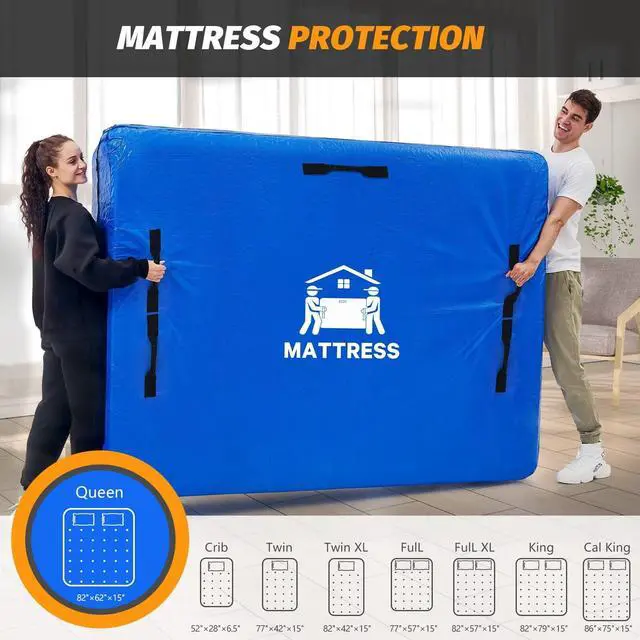 Alt view image 7 of 7 - Mattress Bags for Moving, BETU Mattress Protector Water-Resistant Mattress Cover Queen Size Storage Bags with 8 Durable Handles and Zipper for Bed Extra Thick Large Reusable (82"x62"x15" Blue)