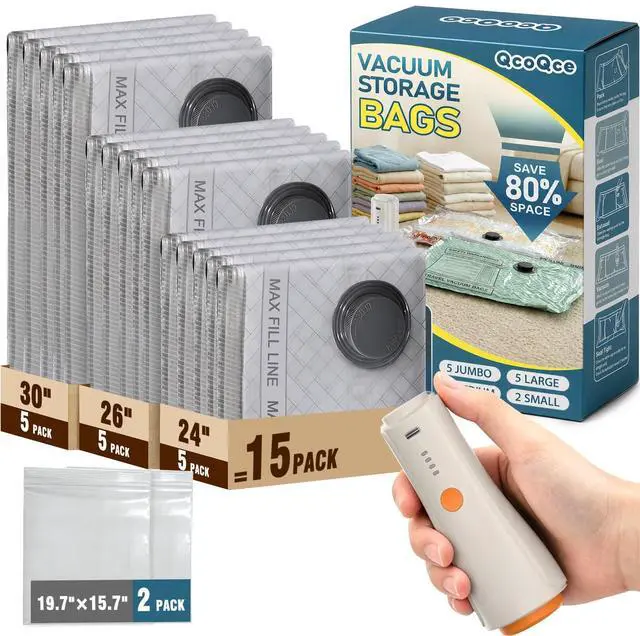 Main image of Vacuum Storage Bags with Rechargeable Electric Pump, Space Saver Bags for Travel, Vacuum Seal Bags for Clothing, Bedding, Seasonal Storage, Compression Packing Bags for Suitcase