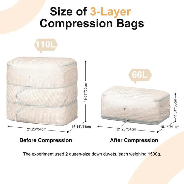 Alt view image 2 of 7 - Comforter Storage Bag - Large Capacity Blanket Storage Bags 3-Layer Ultra Space Saving Self Compression Organizer, Washable Compression Bags for Storage Comforter Blanket, 2-Pack, Beige
