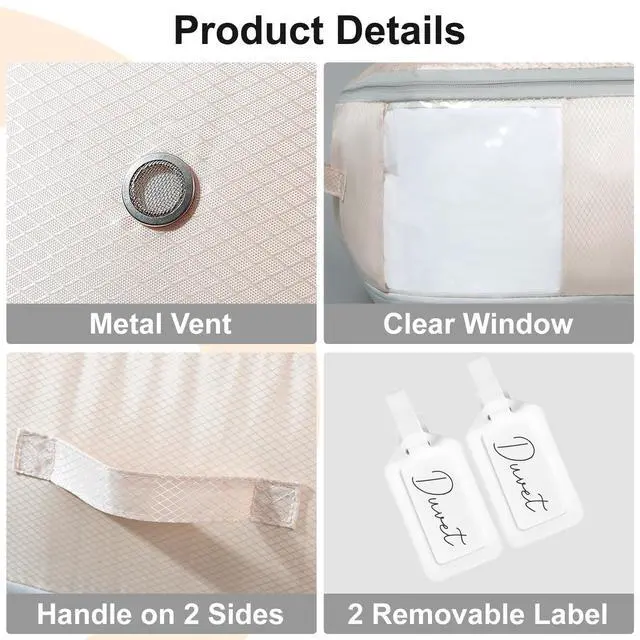 Alt view image 6 of 7 - Comforter Storage Bag - Large Capacity Blanket Storage Bags 3-Layer Ultra Space Saving Self Compression Organizer, Washable Compression Bags for Storage Comforter Blanket, 2-Pack, Beige