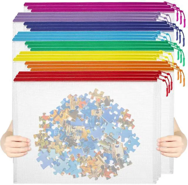 Main image of 24pcs Mesh Zipper Pouch File Bags Puzzle Storage Bags, A3 17x12 Inches Large Reusable Zipper Pouches for Organizing Classroom Board Game Organization