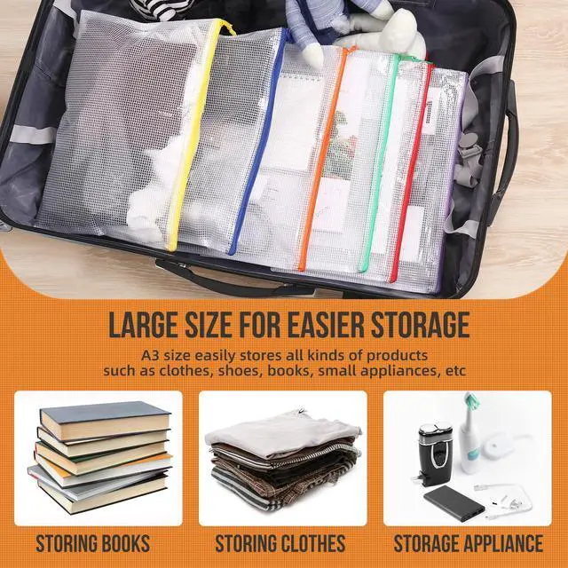 Alt view image 5 of 7 - 24pcs Mesh Zipper Pouch File Bags Puzzle Storage Bags, A3 17x12 Inches Large Reusable Zipper Pouches for Organizing Classroom Board Game Organization