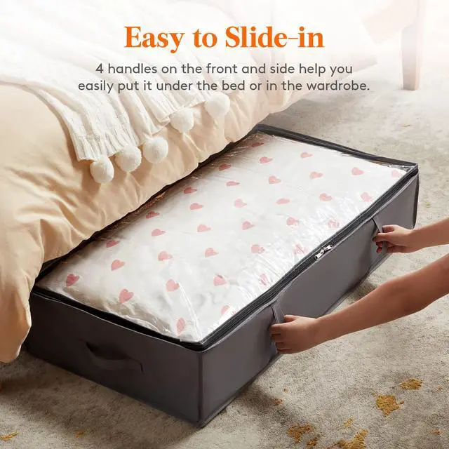 Alt view image 3 of 7 - 95L 4 Pack Under Bed Storage Containers, Large Capacity Blanket Storage Bags with Reinforced Handle, Organization and Storage for Comforters, Sheets, Clothes, Bedroom, College Dorm, Grey