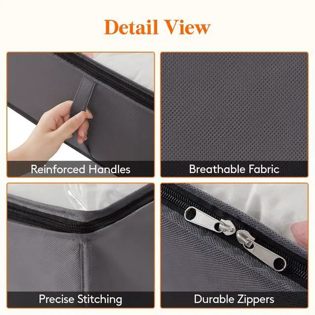 Alt view image 4 of 7 - 95L 4 Pack Under Bed Storage Containers, Large Capacity Blanket Storage Bags with Reinforced Handle, Organization and Storage for Comforters, Sheets, Clothes, Bedroom, College Dorm, Grey