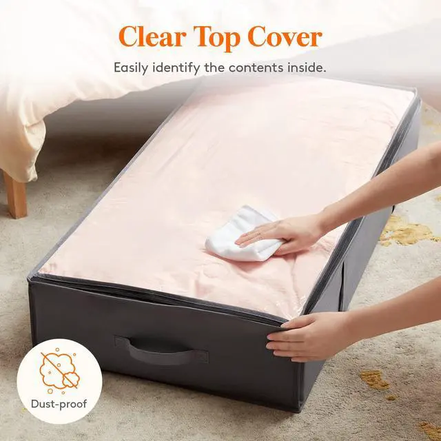 Alt view image 5 of 7 - 95L 4 Pack Under Bed Storage Containers, Large Capacity Blanket Storage Bags with Reinforced Handle, Organization and Storage for Comforters, Sheets, Clothes, Bedroom, College Dorm, Grey
