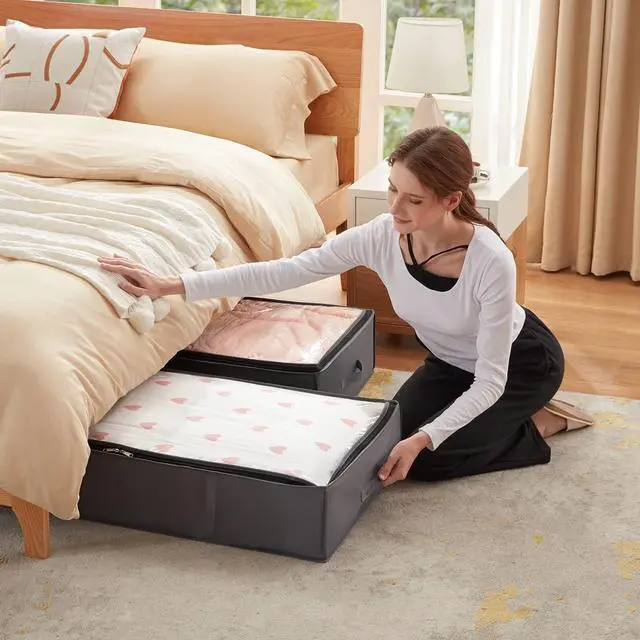 Alt view image 7 of 7 - 95L 4 Pack Under Bed Storage Containers, Large Capacity Blanket Storage Bags with Reinforced Handle, Organization and Storage for Comforters, Sheets, Clothes, Bedroom, College Dorm, Grey
