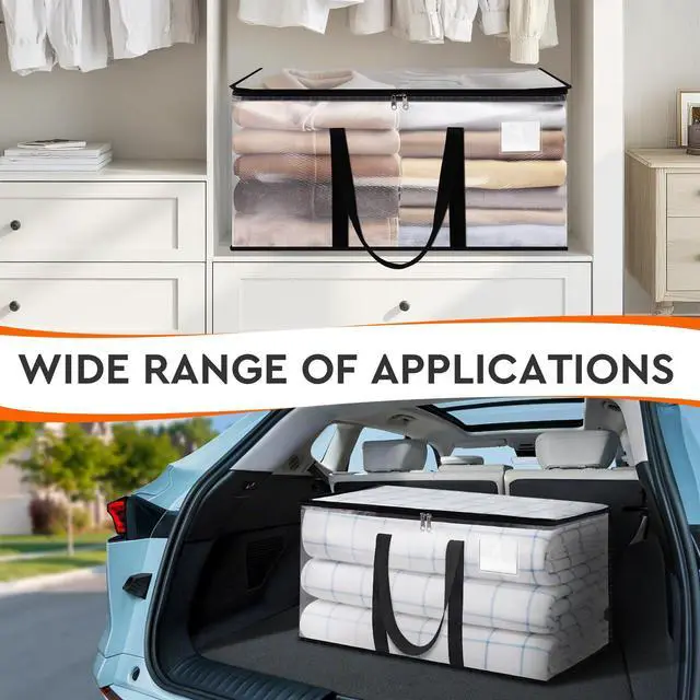 Alt view image 4 of 7 - Clear Moving Bags Heavy Duty 4 Pack, Storage Bags with Zipper, Extra Reinforced Handles & Waterproof Packing Boxes for Moving, Camping, Home Organization 93L/24Gal (28.7"x14.2"x14")