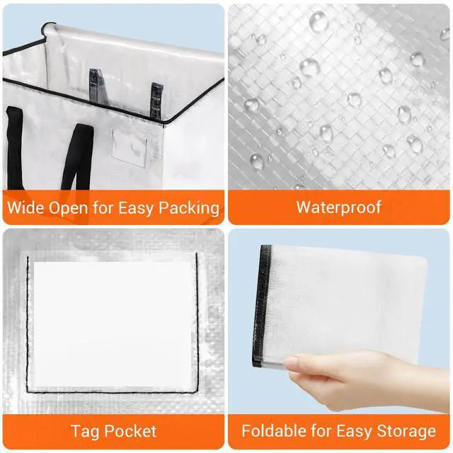 Alt view image 6 of 7 - Clear Moving Bags Heavy Duty 4 Pack, Storage Bags with Zipper, Extra Reinforced Handles & Waterproof Packing Boxes for Moving, Camping, Home Organization 93L/24Gal (28.7"x14.2"x14")
