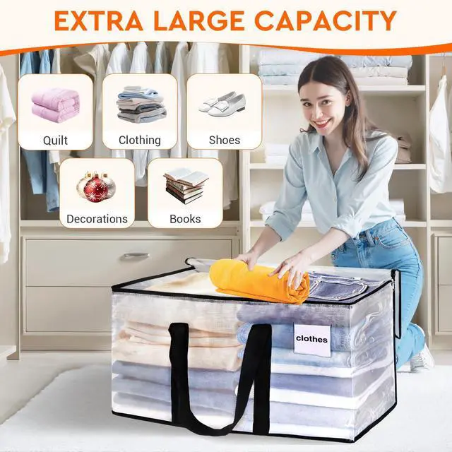 Alt view image 3 of 7 - Clear Moving Bags Heavy Duty 4 Pack, Storage Bags with Zipper, Extra Reinforced Handles & Waterproof Packing Boxes for Moving, Camping, Home Organization 93L/24Gal (28.7"x14.2"x14")