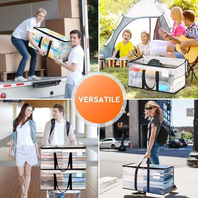 Alt view image 7 of 7 - Clear Moving Bags Heavy Duty 4 Pack, Storage Bags with Zipper, Extra Reinforced Handles & Waterproof Packing Boxes for Moving, Camping, Home Organization 93L/24Gal (28.7"x14.2"x14")