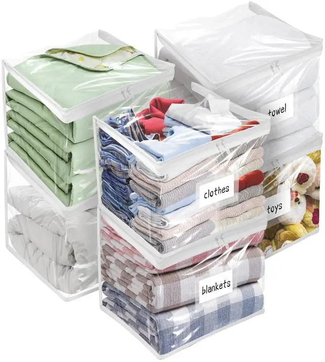 Main image of Plastic Storage Bags with Easy-Glide Zipper, Pack of 6, Durable Clear Vinyl Zippered Storage Bags for Clothes Sweaters Comforters Blankets Sheets Bedding (12 x 12 x 12 Inch, White)