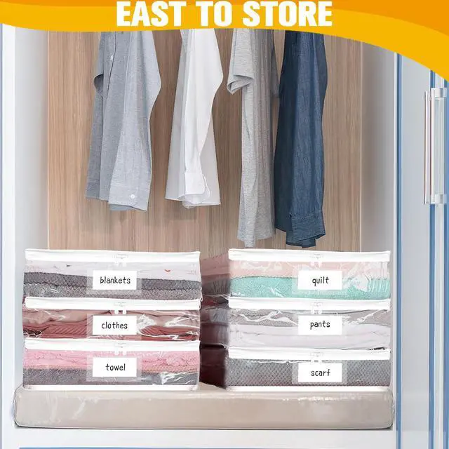 Alt view image 2 of 7 - Plastic Storage Bags with Easy-Glide Zipper, Pack of 6, Durable Clear Vinyl Zippered Storage Bags for Clothes Sweaters Comforters Blankets Sheets Bedding (12 x 12 x 12 Inch, White)