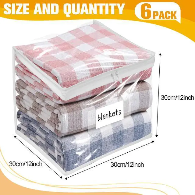 Alt view image 3 of 7 - Plastic Storage Bags with Easy-Glide Zipper, Pack of 6, Durable Clear Vinyl Zippered Storage Bags for Clothes Sweaters Comforters Blankets Sheets Bedding (12 x 12 x 12 Inch, White)