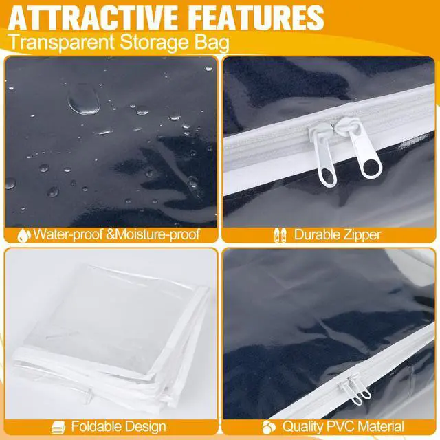 Alt view image 5 of 7 - Plastic Storage Bags with Easy-Glide Zipper, Pack of 6, Durable Clear Vinyl Zippered Storage Bags for Clothes Sweaters Comforters Blankets Sheets Bedding (12 x 12 x 12 Inch, White)