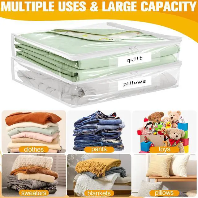 Alt view image 6 of 7 - Plastic Storage Bags with Easy-Glide Zipper, Pack of 6, Durable Clear Vinyl Zippered Storage Bags for Clothes Sweaters Comforters Blankets Sheets Bedding (12 x 12 x 12 Inch, White)