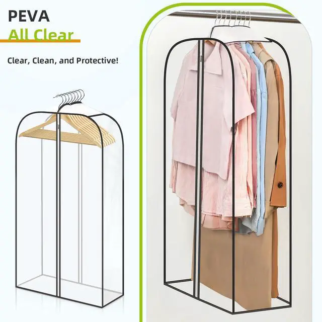 Alt view image 4 of 6 - 6 Pack Clear Garment Bags for Hanging Clothes with Zippers on Double Sides - 10'' Clothes Storage for Coat, Dress, and Fur in Closet - 40'' Long Suit Bags