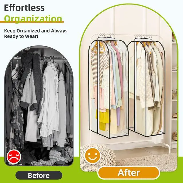 Alt view image 5 of 6 - 6 Pack Clear Garment Bags for Hanging Clothes with Zippers on Double Sides - 10'' Clothes Storage for Coat, Dress, and Fur in Closet - 40'' Long Suit Bags