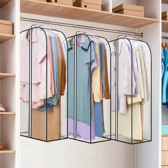 Alt view image 6 of 6 - 6 Pack Clear Garment Bags for Hanging Clothes with Zippers on Double Sides - 10'' Clothes Storage for Coat, Dress, and Fur in Closet - 40'' Long Suit Bags