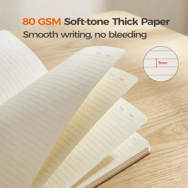 Alt view image 3 of 7 - 5 Pack Kraft Notebooks Bulk A5, 60 Pages Lined Ruled Journals, 8.3x5.5 Inches, Natural Kraft Cover Composition Notebooks for School Office Students Artists