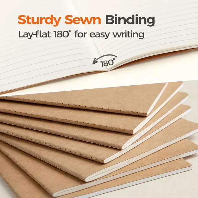 Alt view image 4 of 7 - 5 Pack Kraft Notebooks Bulk A5, 60 Pages Lined Ruled Journals, 8.3x5.5 Inches, Natural Kraft Cover Composition Notebooks for School Office Students Artists