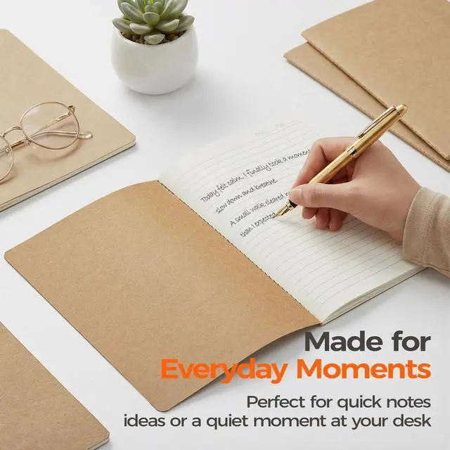 Alt view image 6 of 7 - 5 Pack Kraft Notebooks Bulk A5, 60 Pages Lined Ruled Journals, 8.3x5.5 Inches, Natural Kraft Cover Composition Notebooks for School Office Students Artists