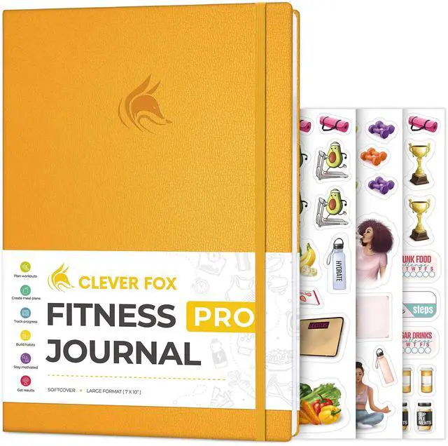 Main image of Fitness Journal PRO Daily Workout Planner with Meal Planner & Habit Tracker Gym Exercise Log Book for Women & Men Fitness Planner Notebook Lasts 6 Months, 7x10 - Amber Yellow
