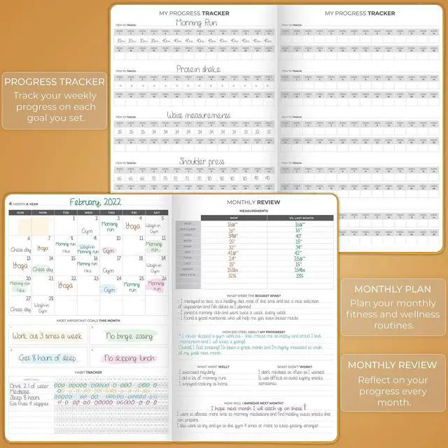 Alt view image 5 of 6 - Fitness Journal PRO Daily Workout Planner with Meal Planner & Habit Tracker Gym Exercise Log Book for Women & Men Fitness Planner Notebook Lasts 6 Months, 7x10 - Amber Yellow