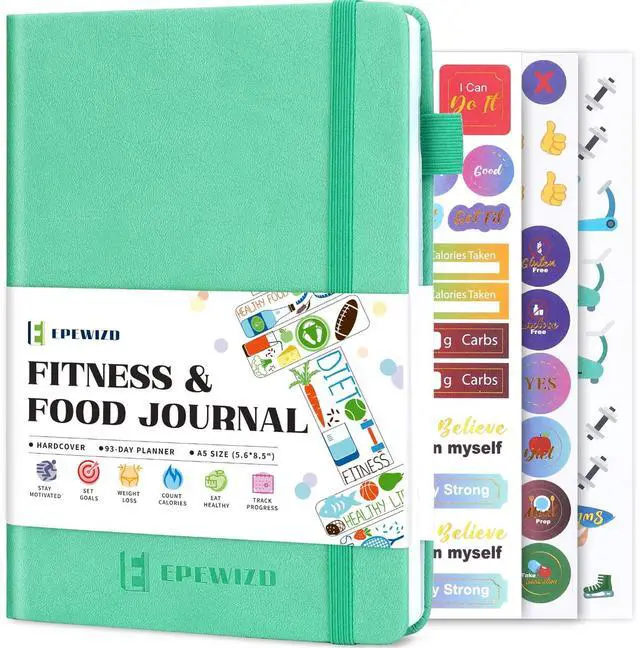 Main image of Food and Fitness Journal Hardcover Wellness Planner Workout Journal for Women Men to Track Meal and Exercise Count Calories Weight Loss Diet Training Weight Loss Tracker Undated Home and Gym