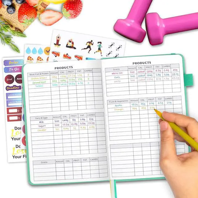 Alt view image 5 of 5 - Food and Fitness Journal Hardcover Wellness Planner Workout Journal for Women Men to Track Meal and Exercise Count Calories Weight Loss Diet Training Weight Loss Tracker Undated Home and Gym
