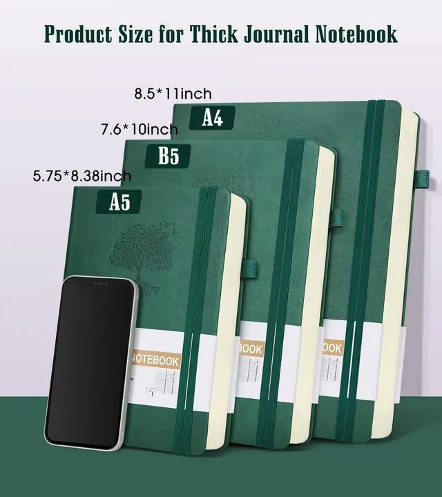 Alt view image 2 of 6 - Lined Journal Notebook -365 Pages A5 Thick Journals for Writing Ruled Notebook, Hardcover Leather Journal for Women Men Daily Journal Notebook for Work, Note Taking, 100Gsm Lined Paper(