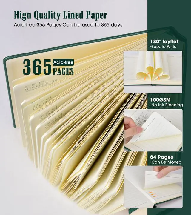 Alt view image 3 of 6 - Lined Journal Notebook -365 Pages A5 Thick Journals for Writing Ruled Notebook, Hardcover Leather Journal for Women Men Daily Journal Notebook for Work, Note Taking, 100Gsm Lined Paper(