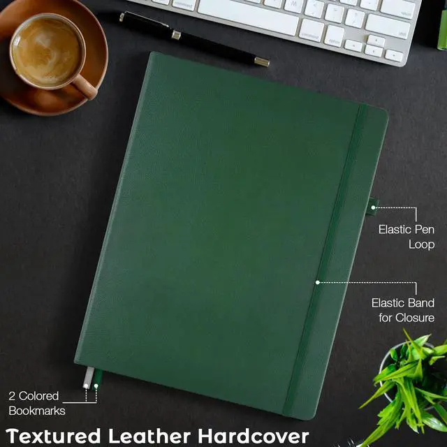Alt view image 5 of 6 - Lined Journal Notebook, 8.5" x 11" Hardcover Leather Notebook for Work, Wide Ruled Notebook Journal for Women Men, 192 Thick Paper, Lay Flat, 2 Pockets, A4 Large Journals for Writing, Green Notebook