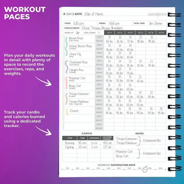 Alt view image 4 of 6 - Fitness Journal Workout Log Book - Daily Fitness Planner Workout Journal for Women and Men. Spiral-Bound, Laminated Cover, Thick Pages, A5 (Orange)