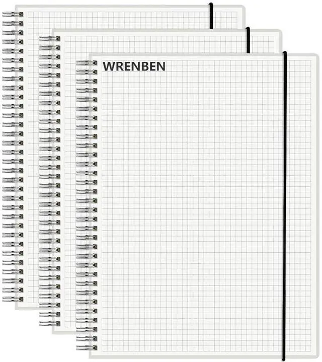 Main image of Graph Paper Spiral Notebook 8.5 x 11 Inches 240 Pages, A4 Grid Journal with 120gsm Thick Graphing Paper, Large Math Notebook 1/5 Inch Squares with Water-proof PVC Cover (3 Pack, A4)