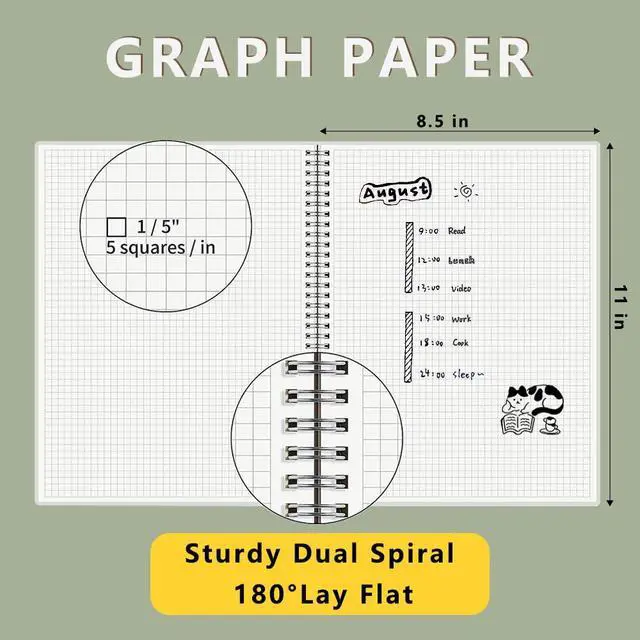 Alt view image 3 of 7 - Graph Paper Spiral Notebook 8.5 x 11 Inches 240 Pages, A4 Grid Journal with 120gsm Thick Graphing Paper, Large Math Notebook 1/5 Inch Squares with Water-proof PVC Cover (3 Pack, A4)